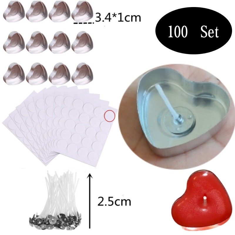Candle Making Kit Wholesale - 100 セットハート型空のアルミティーライトキャンドルワックス缶瓶ケースコンテナ金型ホルダー DIY キャンドル作成ツール
