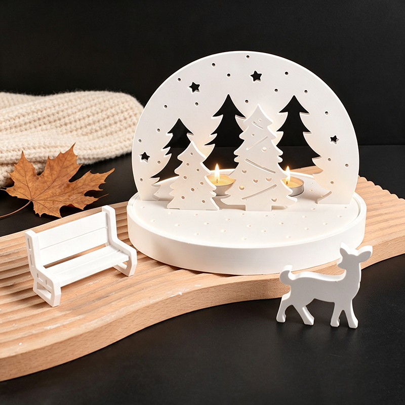Candle Making Kits - クリスマスエルクティーライトキャンドルホルダーシリコンモールド、3Dレジンプラスタートレイモールドキット、DIY冬景色ランプベースクラフトツールセット