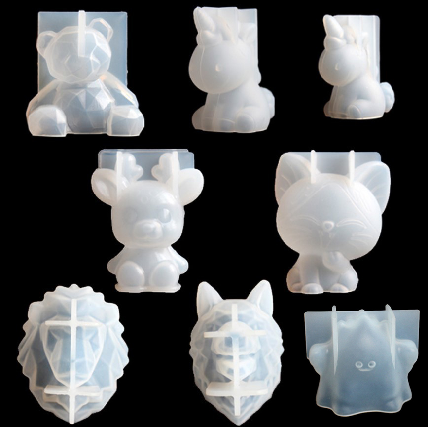 Candle Making Equipment - 透明ユニコーンシリコーンエポキシ樹脂金型ジオメトリクマウサギ型動物アロマキャンドル作成フォーム装飾ツール