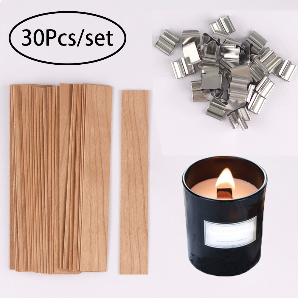Candle Making Kit Wholesale - 30 個の木製キャンドル芯キャンドル作成セット芯クリップベース付き自然に無煙木製コア DIY キャンドルジャー作成ツール