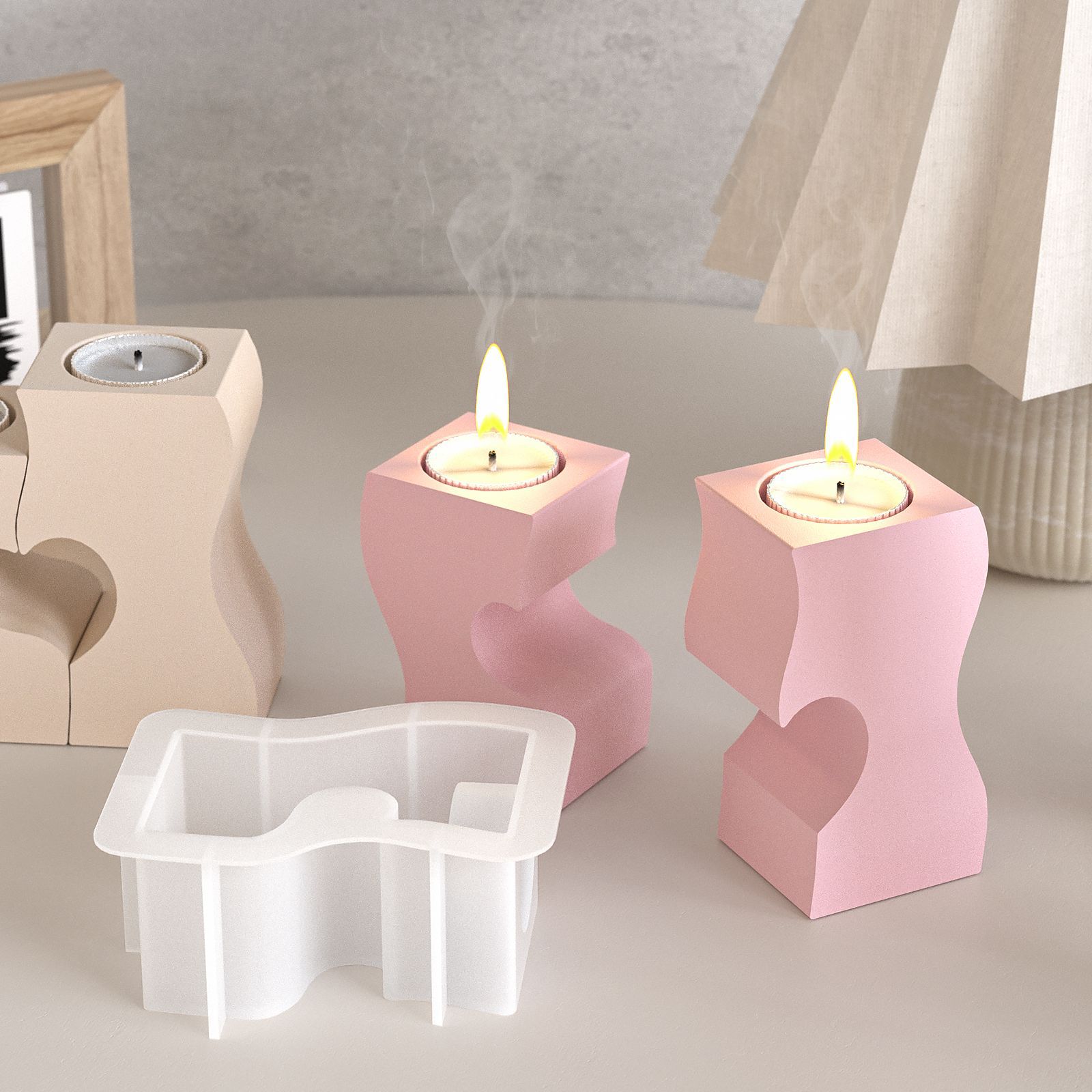 S ハート燭台シリコーン金型 DIY キャンドルホルダー石膏 - Candle Making Equipment のレビューと価格